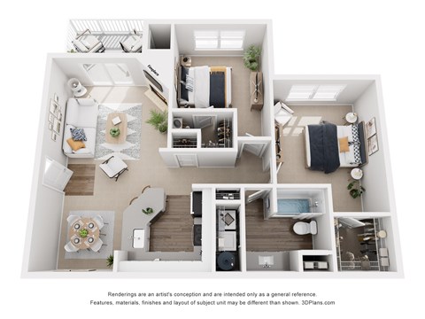 Floor plan for 2 beds, 1 bath, 940 sqft